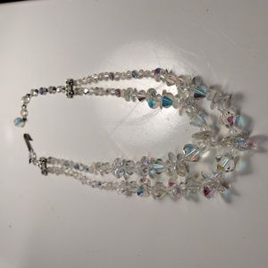 18" Vintage Crystal Aurora Borealis Double Strand Necklace